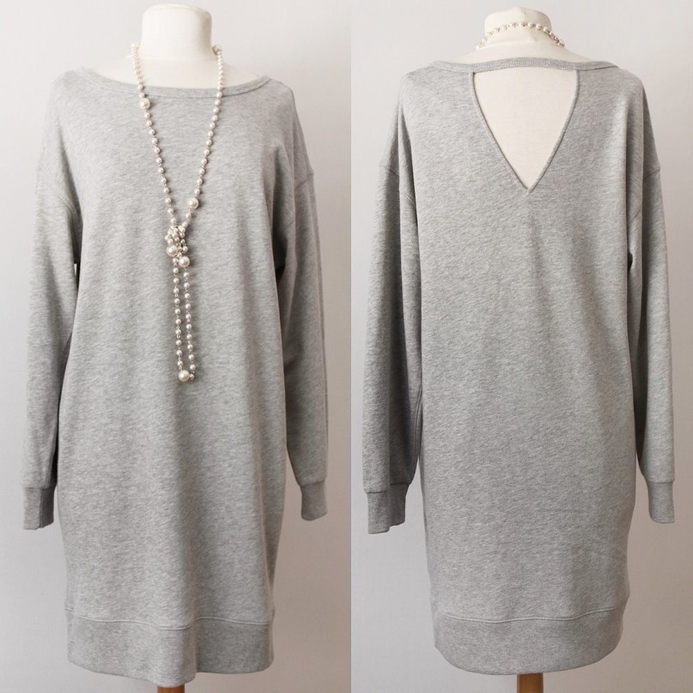 NEW Marled Gray Cutout Back Soft Cozy Lounge Casual Sporty Cute Sweatshirt Dress